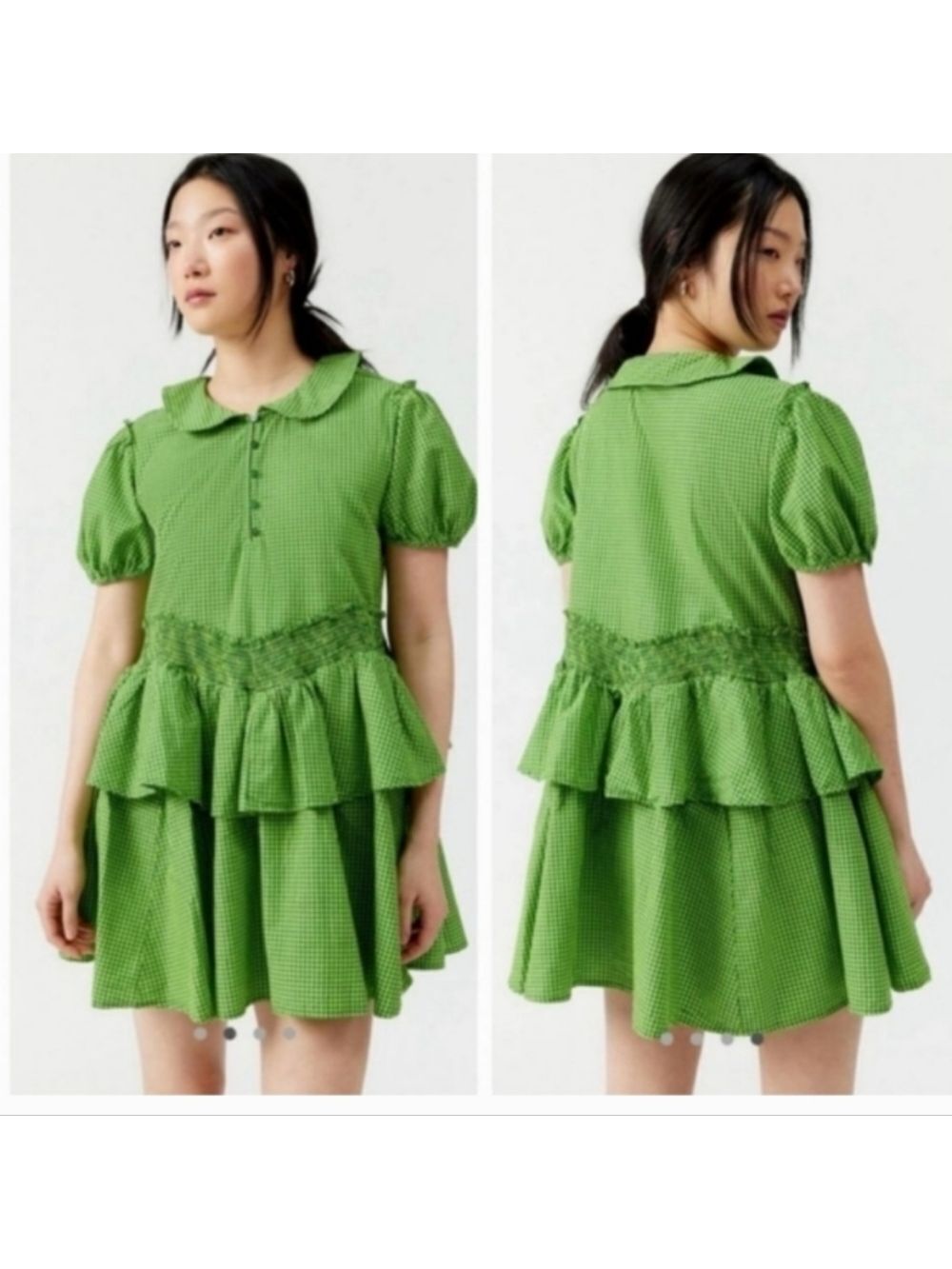 Urban Outfitters Claire Babydoll Mini Dress 100% Cotton green Small